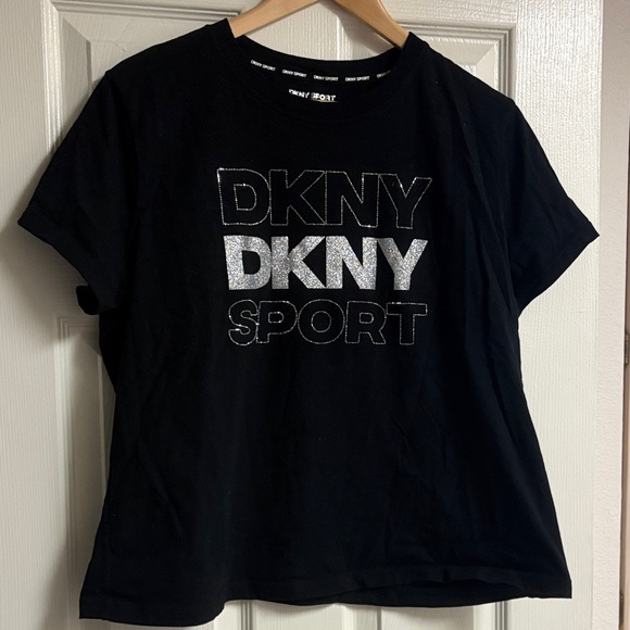 Dkny Tops - DKNY Womens Black Tee with Silver Glitter Logo XL more like M .